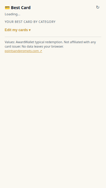 Best Card toolbar popup screenshot